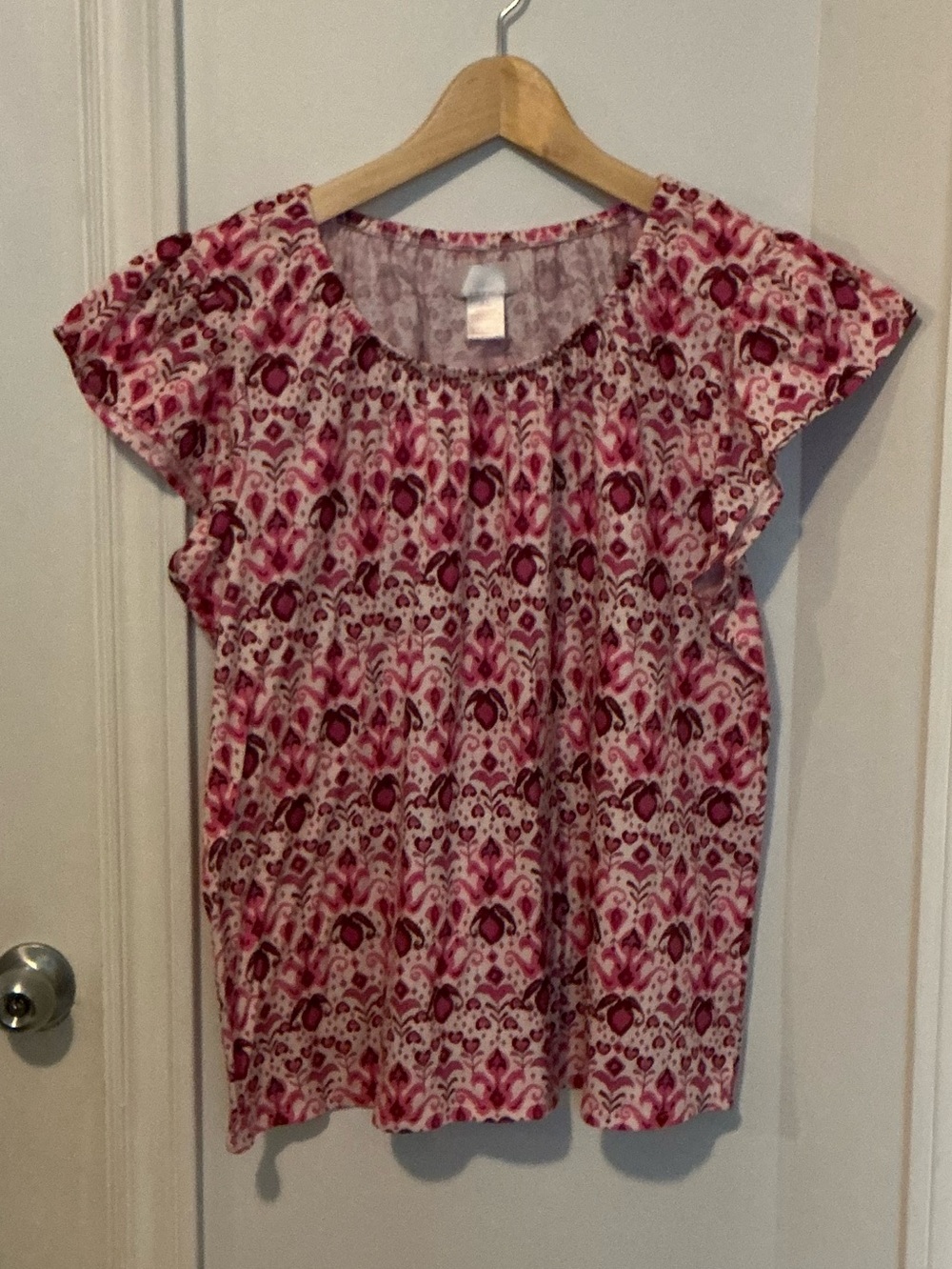 Stella Parker Pink and Cream Patterned Peasant Top